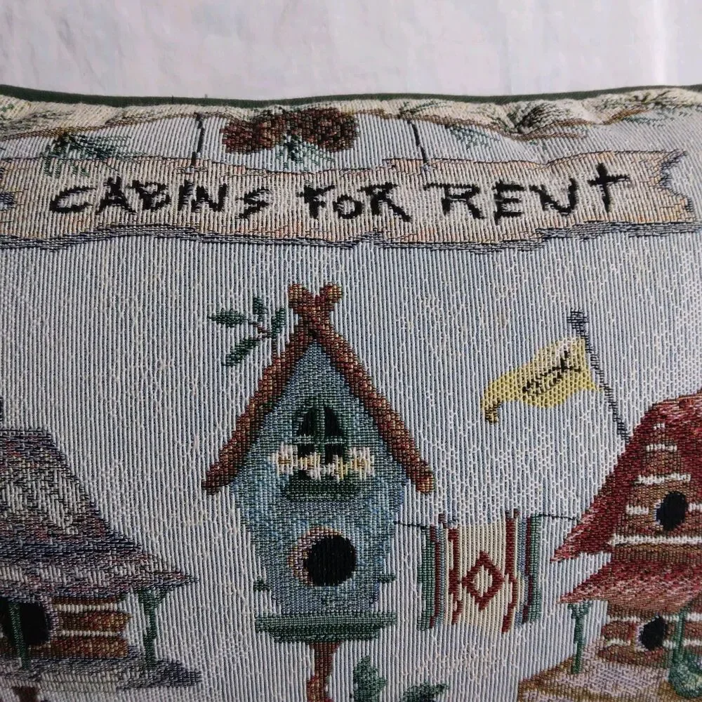 Cabins For Rent Bird House Tapestry Decorative Throw Pillow 16” Cottagecore Farm